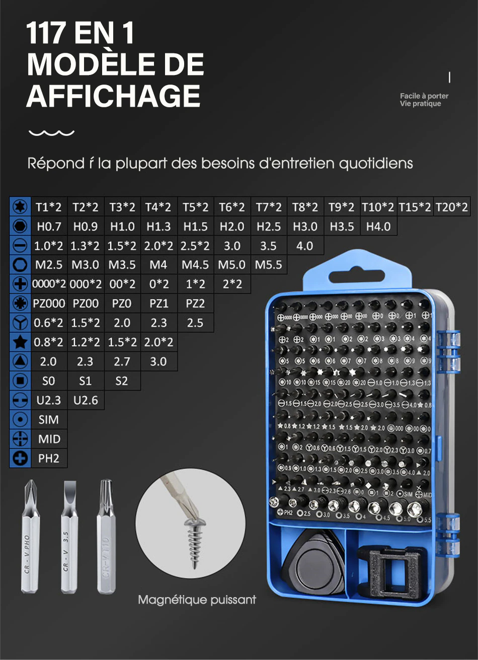 Kit de tournevis de précision 117 en 1