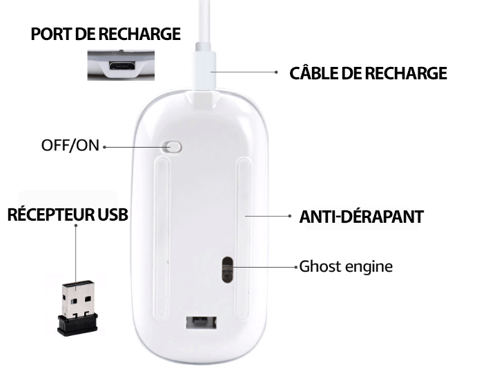Souris sans fil rechargeable-3 niveaux de sensibilité